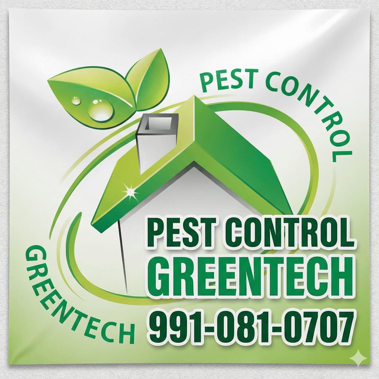 Greentech pest control technician treating a cabinet in a modern home
